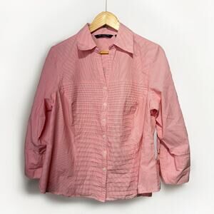 Zac & Rachel Button Down Top Women’s Size 1X Pink Pinstripe 3/4 Sleeve Stretch